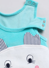 Full Sleeve Top with Velour Romper - Green Elephant