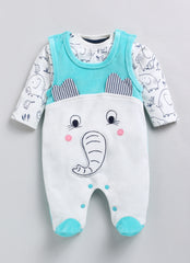 Full Sleeve Top with Velour Romper - Green Elephant