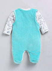 Full Sleeve Top with Velour Romper - Green Elephant