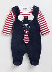 Boys Striped Top with Full Romper - Dog Tie