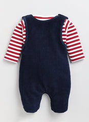 Boys Striped Top with Full Romper - Dog Tie