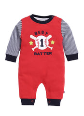 Boys Full sleeve Baseball Romper Red