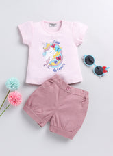 Girls T-shirt Shorts Set - Pink Unicorn