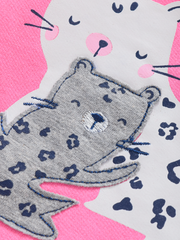 Full Sleeve Top with Full Denim - Pink Cat