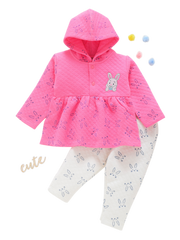 Girls Pink Full Sleeve Top and Pajama - Bunny