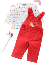 Girls Dungaree - Red Unicorn