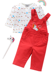 Girls Dungaree - Red Unicorn