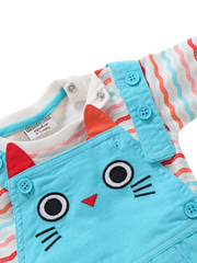 Girls Dungaree - Blue Cat