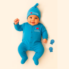 Full Sleeve Cotton Sleepsuit/Bodysuit with Matching Cap & Mittens for Newborn Babies