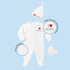Full Sleeve Cotton Sleepsuit/Bodysuit with Matching Cap & Mittens for Newborn Babies