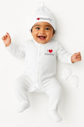 Full Sleeve Cotton Sleepsuit/Bodysuit with Matching Cap & Mittens for Newborn Babies