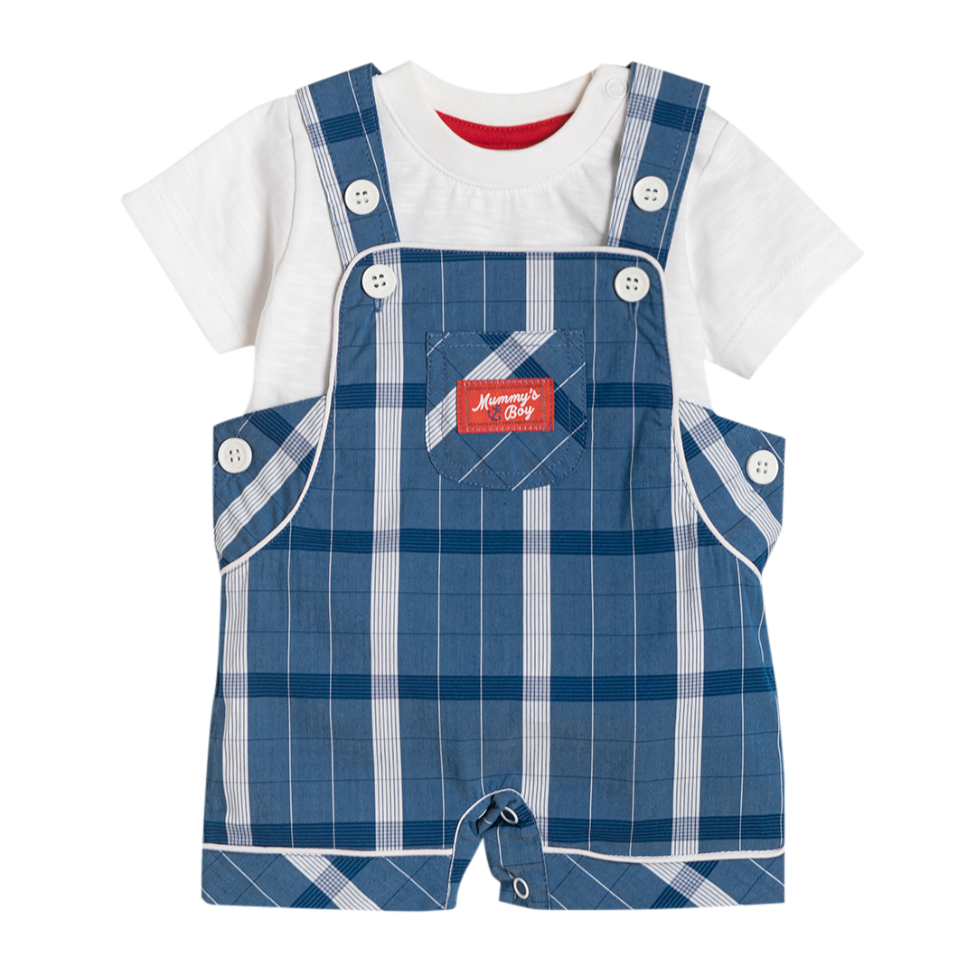 T Shirt with Dungaree - Blue Checks