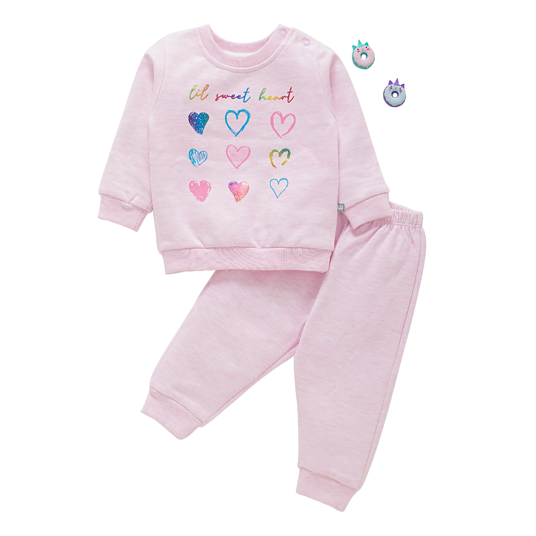 Full Sleeve Top with Full Pant - Pink Hearts