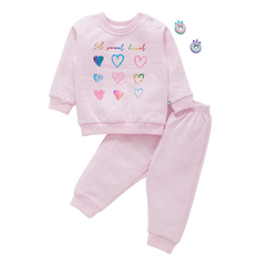Full Sleeve Top with Full Pant - Pink Hearts