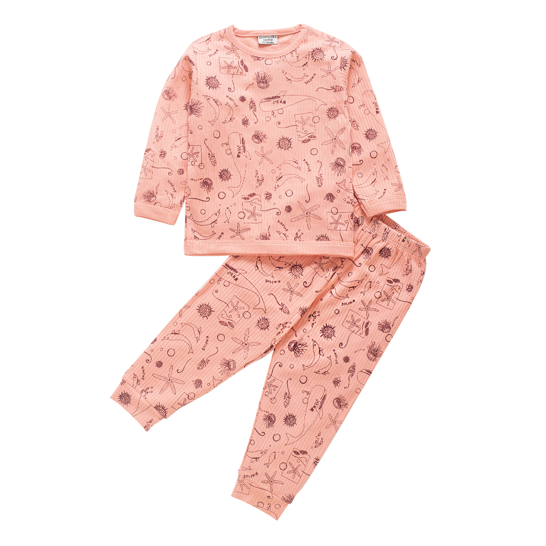 Girls Full Sleeve Top with Full Pant - Sea Orange