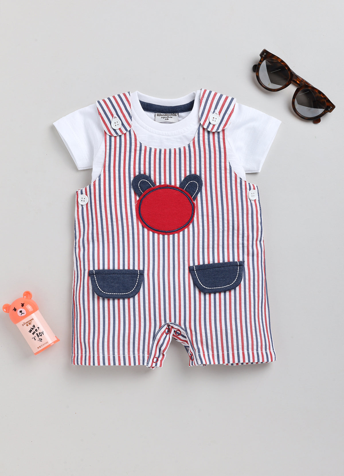 Boys Romper - Red Blue Bear