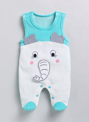 Full Sleeve Top with Velour Romper - Green Elephant