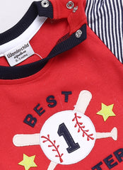 Boys Full sleeve Baseball Romper Red