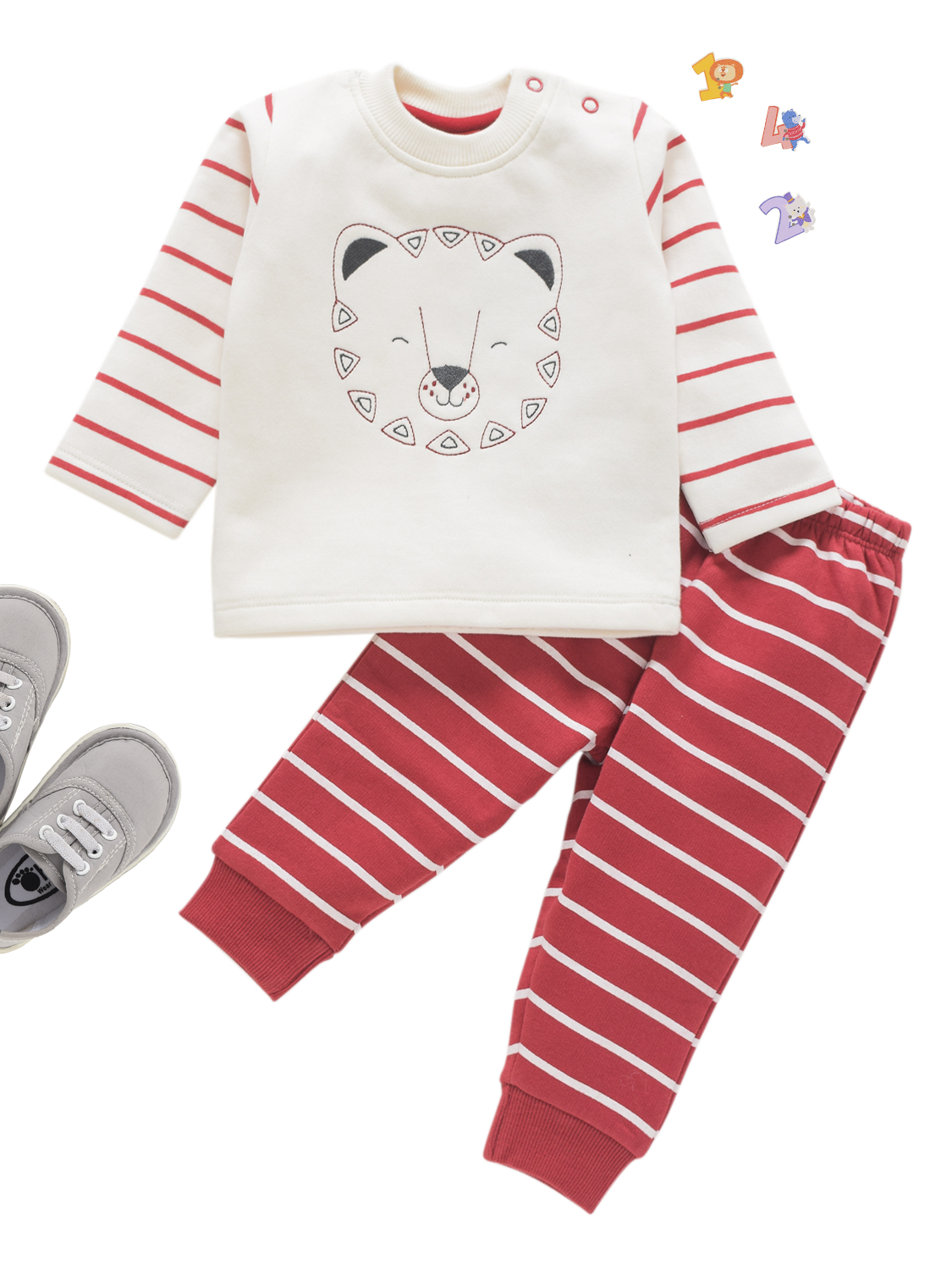 Boys Full Sleeve Tshirt and Red Pajama - Cat