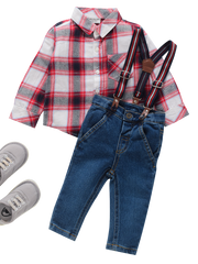 Boys Shirt and Denim Set - Red Checks