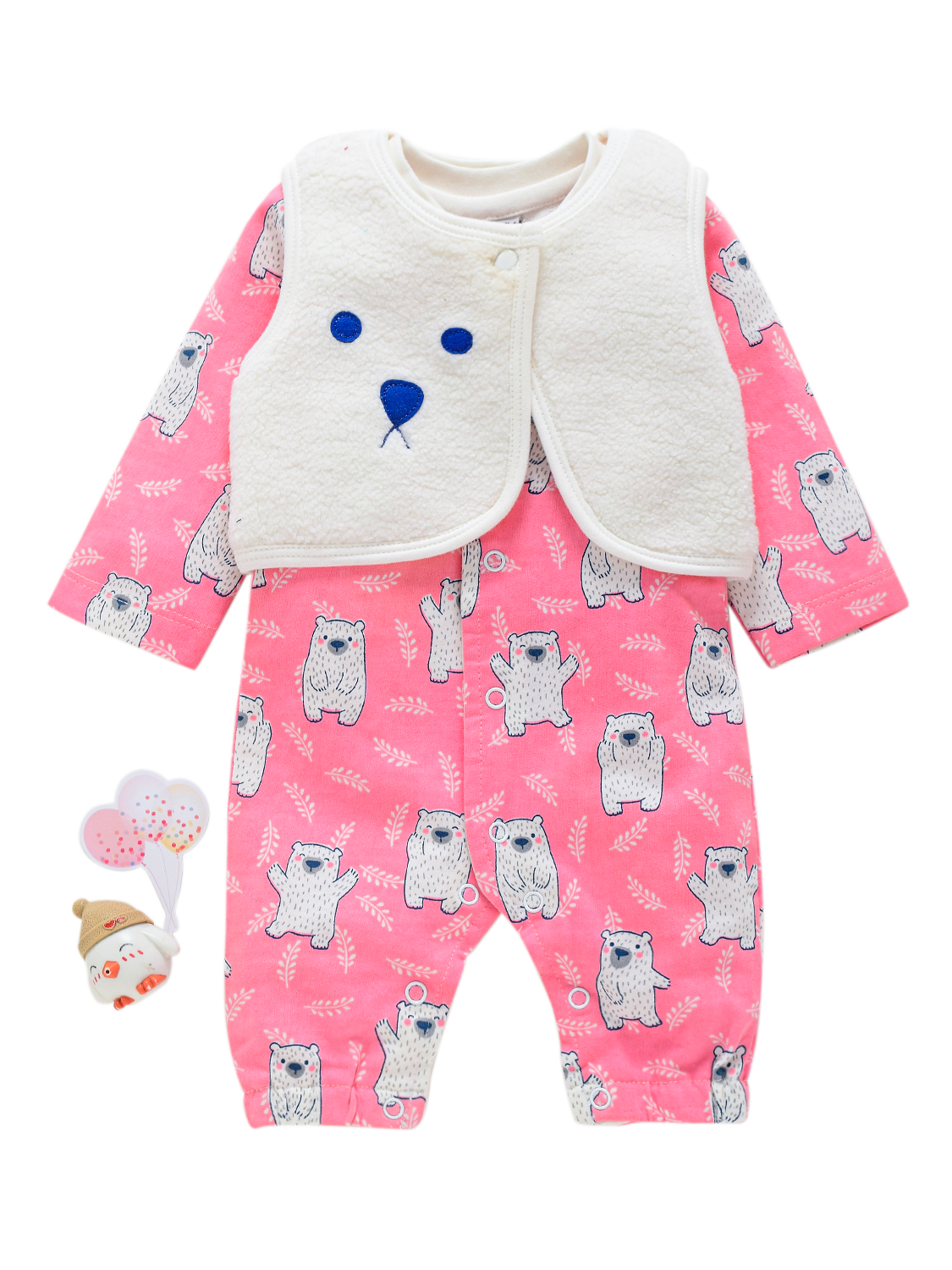 Girls Romper - Pink Teddy with Jacket