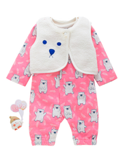 Girls Romper - Pink Teddy with Jacket