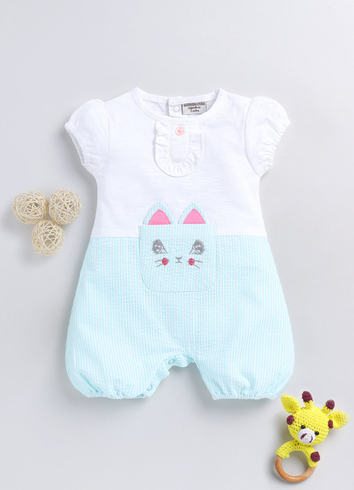 Girls Romper - Kitty Blue