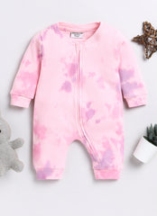 Girls Full Sleeve Pink Tie Dye Romper