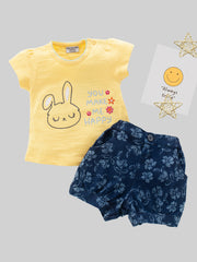 Girls Tshirt Shorts Set Yellow