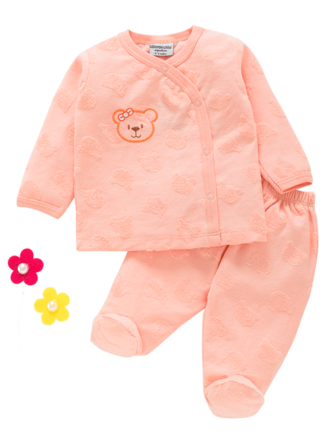 Girls Full Sleeve Top and Pajama - Orange Teddy