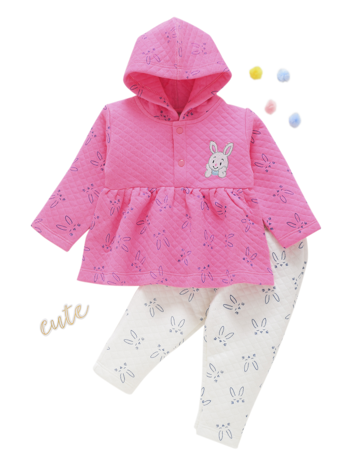 Girls Pink Full Sleeve Top and Pajama - Bunny