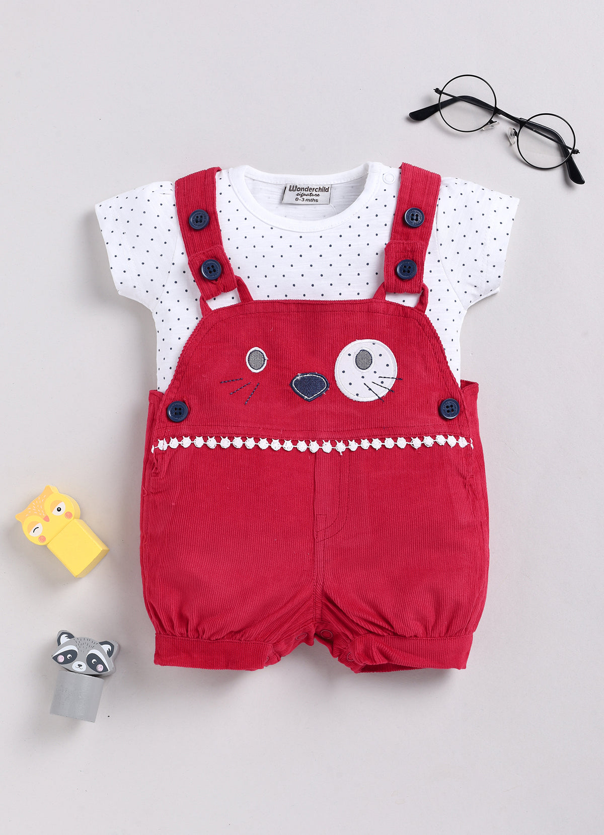 Girls Dungaree - Red - Kitty