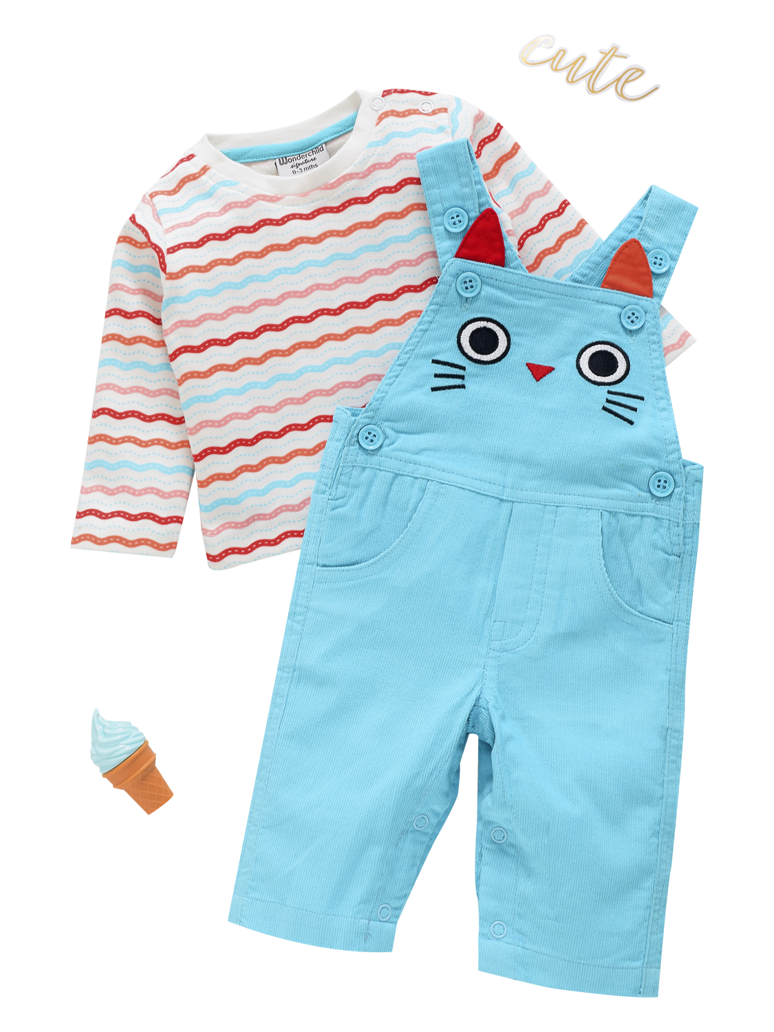 Girls Dungaree - Blue Cat
